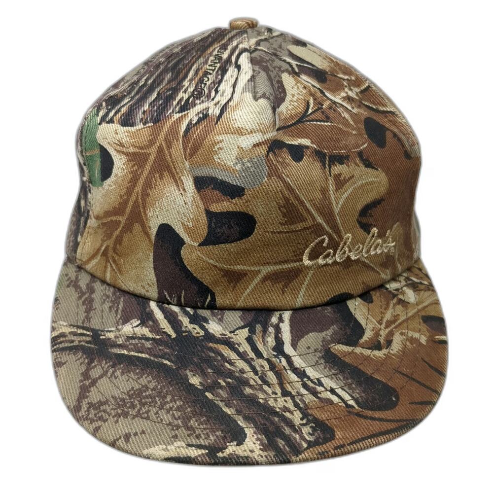 Cabela's 5 Panel Brown Advantage Camo Hat Vintage Made in USA Snapback Hunting